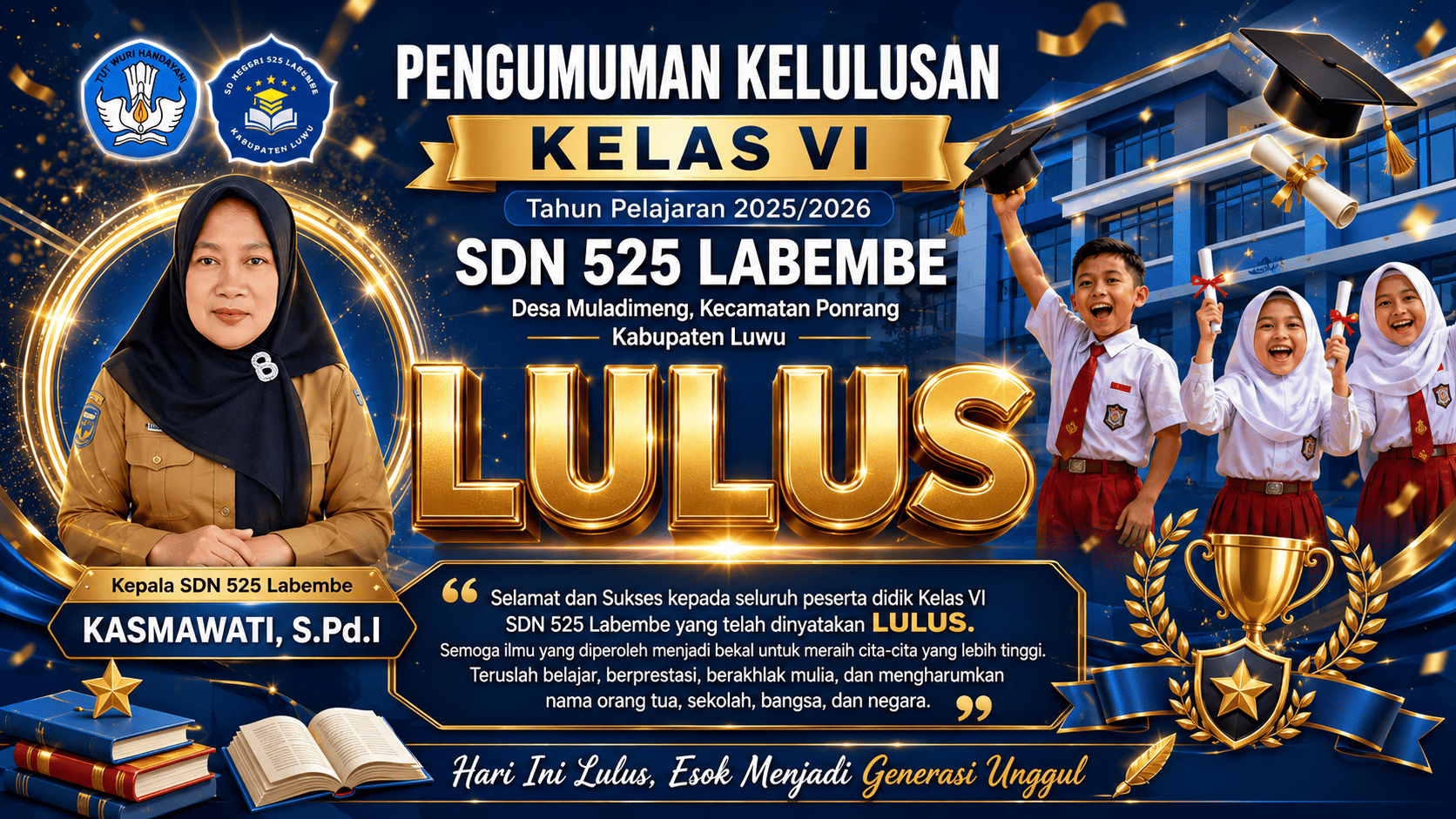 Pengumuman Kelulusan Kelas VI SDN 525 Labembe Tahun Pelajaran 2025/2026