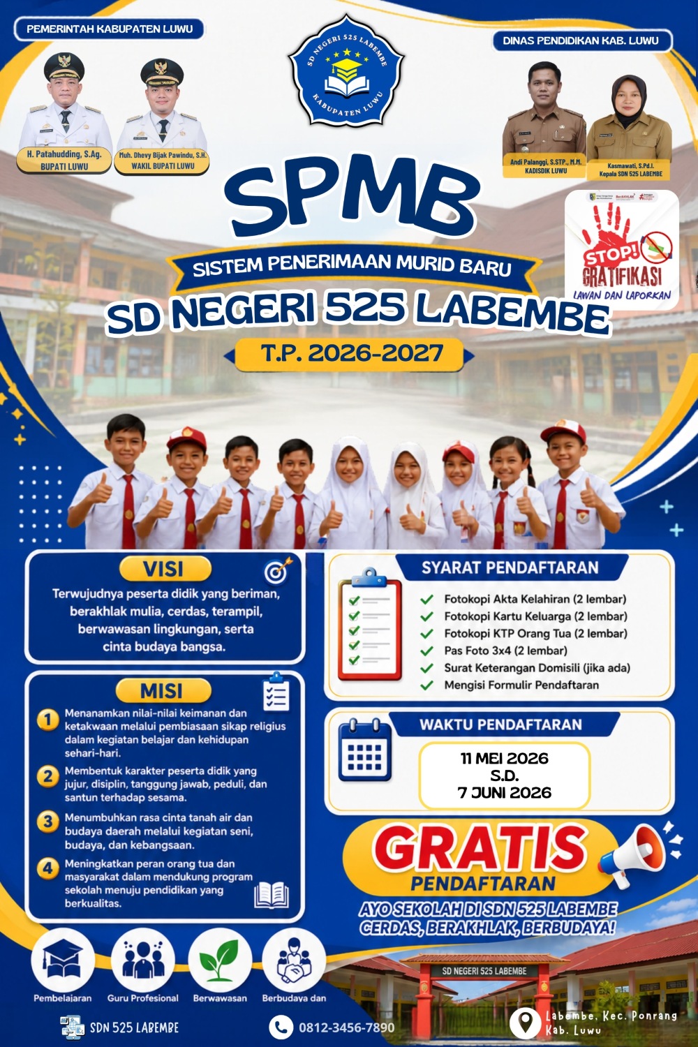 PENGUMUMAN SPMB SDN 525 LABEMBE TAHUN PELAJARAN 2026/2027